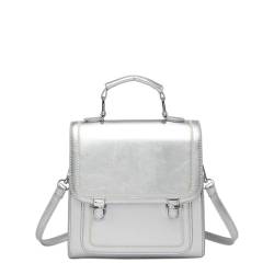 YEAMKE Vintage Pendler Handtasche Damen Rucksack Umhängetasche kleine quadratische Tasche, Silber, 20 * 9 * 20CM von YEAMKE