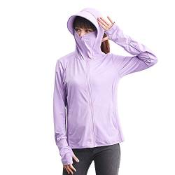 Damen Herren UPF 50+ UV Sonnenschutz Hoodie Reißverschluss Down Langarm Wandern Shirt Outdoor Laufen Angeln Gr. L, violett von YEASQGS