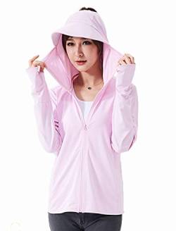 Damen Herren UPF 50+ UV Sonnenschutz Hoodie Zip Down Langarm Wandern Shirt Outdoor Laufen Angeln, rose, L von YEASQGS