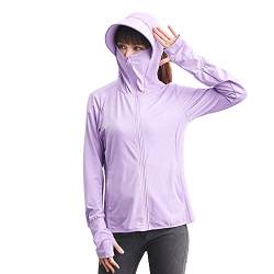 Damen Herren UPF 50+ UV Sonnenschutz Hoodie Zip Down Langarm Wandern Shirt Outdoor Laufen Angeln, violett, XL von YEASQGS