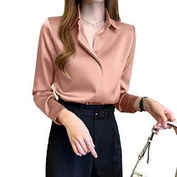 YEASQGS Satin Seide Bluse für Frauen Button Up Seide Hemd Vintage Bluse Lady Langarm Shirts, rose, 36-38 von YEASQGS