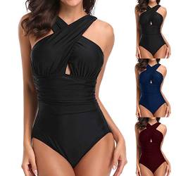 YEBIRAL Badeanzug Damen Bauchweg Große Größe Einteilige Bademode mit Gekreuzten Trägern Monokini Ruched One Piece Swimsuit für Women Push Up Badeanzüge Sexy Rückenfrei Schwimmanzug Badebekleidung von YEBIRAL