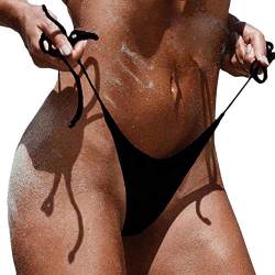 YEBIRAL Bikinihose Damen Bandage Seitlich Gebunden Bikini String Brasilianisch Sommer Freche Unterseite Binden Tanga Bikini Bademoden Unterhose(S,Schwarz) von YEBIRAL