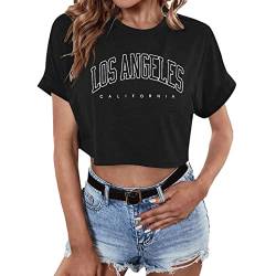 YEBIRAL Crop Top Damen, Teenager Mädchen Brief Drucken T-Shirt Kurzarm Sportshirt Bauchfreie Oberteile Lose Bluse Casual Kurz Sport Streetwear Y2K Sweatshirt Tops von YEBIRAL