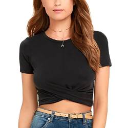 YEBIRAL Damen Crop T-Shirt Tops, Teenager Mädchen Bauchfrei Oberteile Pullover Basic Casual Sommer Kurz Sport Baumwolle Kurzarm Bluse Sweatshirt Cropped Tee Top von YEBIRAL