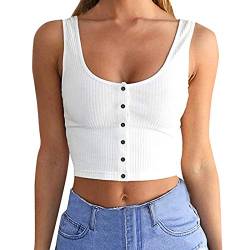 YEBIRAL Damen Crop Top Ärmellos Blusentop Teenager Mädchen Bauchfreie Oberteile BH Unterhemden Sexy Tank Top Gerippt Kurz Sommer Camisole Basic Tops von YEBIRAL