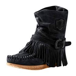 YEBIRAL Damen Herbst Flache Wildleder Retro Winter Stiefeletten mit Fransen Casual Short Ankle Boots Schuhe (Größe:35-43) von YEBIRAL