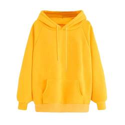 YEBIRAL Damen Herbst Winter Hoodie Frauen Sweatshirt Pullover Oberteile Langarmshirt Kapuzenpullover Mode-Bequem-Casual Pulli mit Kordel und Taschen(XXL,Gelb) von YEBIRAL