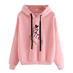 YEBIRAL Damen Herbst Winter Hoodie Frauen Sweatshirt Pullover Oberteile Langarmshirt Kapuzenpullover Mode-Bequem-Casual Pulli mit Kordel und Taschen (A-01 Rosa, S) von YEBIRAL