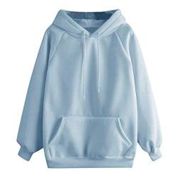 YEBIRAL Damen Herbst Winter Hoodie Frauen Sweatshirt Pullover Oberteile Langarmshirt Kapuzenpullover Mode-Bequem-Casual Pulli mit Kordel und Taschen (Blau, L) von YEBIRAL