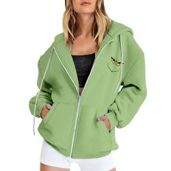 YEBIRAL Damen Kapuzenjacke 3D Druck Grinch Pullover Oversize Sweatshirt Kapuzenpullover Zip Up Hoodie Lustige Weihnachtspullover Sweatjacke mit Kapuze Teenager Mädchen Kapuzenpulli von YEBIRAL