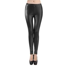 YEBIRAL Damen Kunstleder High Waist Leggings Skinny Streetwear- & Sporthose Leder-Optik Strumpfhosen Pants (Schwarz-01, 3XL) von YEBIRAL