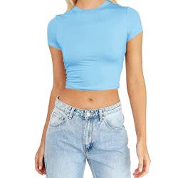 YEBIRAL Damen Kurzarm Crop Top T-Shirt Sommer Oberteil Casual Sport Rundhals Cropped Tee Bauchfrei Sportshirt Y2k Top Aesthetic Clothes Outfit Slim Fit Basic Shirt Hemd Bluse von YEBIRAL