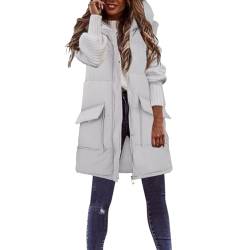 YEBIRAL Damen Lang Weste Steppweste Winter Daunenweste Übergangsweste Winterjacke Longweste Winterweste Leichte Warm Gesteppt Casual Reißverschluss Pufferjacke mit Kapuze Daunenmantel von YEBIRAL