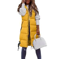 YEBIRAL Damen Lang Weste Steppweste Winter Daunenweste Übergangsweste Winterjacke Longweste Winterweste Leichte Warm Gesteppt Casual Reißverschluss Pufferjacke mit Kapuze Daunenmantel von YEBIRAL