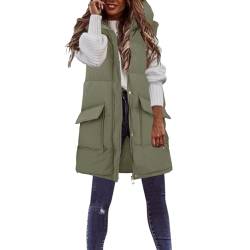 YEBIRAL Damen Lang Weste Steppweste Winter Daunenweste Übergangsweste Winterjacke Longweste Winterweste Leichte Warm Gesteppt Casual Reißverschluss Pufferjacke mit Kapuze Daunenmantel von YEBIRAL