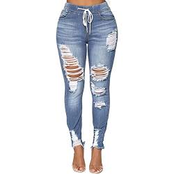 YEBIRAL Damen Skinny Jeans Stretch Hight Waist Jeans Hose Löchern Damenjeans Lässig Push Up Destroyed Denim Pants Jeggings Zerrissene Jeanshose von YEBIRAL