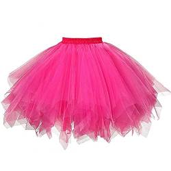 YEBIRAL Damen Tutu Tütü Tüllrock Niedlich Mädchen Schöne Ballettrock Minirock Unterrock Petticoat Tanzkleid Pettiskirt (One Size,Fuchsia) von YEBIRAL