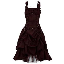 YEBIRAL Damen Übergroßes Gothic Kleid Rockabilly Cocktailkleid Steampunk Kleider Vintage Renaissance Cosplay Karneval Halloween Kostüm Ärmelloses Rüschenkleid von YEBIRAL