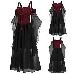 YEBIRAL Damen Übergroßes Mesh Mittelalter Kleid Gothic Maxikleid Schnürkleid mit Schmetterlingsärmeln Renaissance Cosplay Dress Party Festlich A-Linie Halloween Kostüm von YEBIRAL