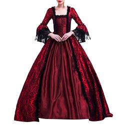 YEBIRAL Damen Vintage Gothic Palaststil Langarm Renaissance Mittelalter Kleid Viktorianischen Königin Kostüm Gebunden Taille Schnürkleid Maxikleid von YEBIRAL