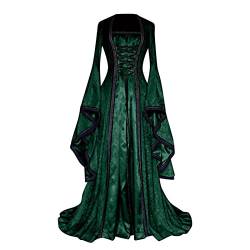 YEBIRAL Damen Vintage Maxikleid Mittelalter Kleid Trompetenärmel Bodenlanges Schnürkleid Cosplay Renaissance Kostüm Festlich Halloween Karneval Gothic Kleider von YEBIRAL