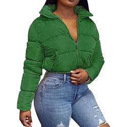 YEBIRAL Damen Winter Puffer Jacke Stehkragen Lässig Kurz Daunenjacke Crop Jacke Winterjacke Mantel Warm Gesteppte Dicke Pufferjacke Casual Steppjacke Bauchfrei von YEBIRAL