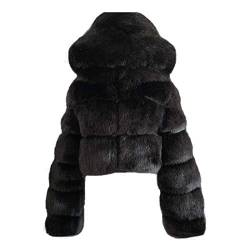 YEBIRAL Damen Winter Warm Pelzmantel Kunstfell Mantel Parka Felljacke Wintermantel Elegant Plüschjacke Winterjacke Faux Fur Jacke mit Kapuze von YEBIRAL