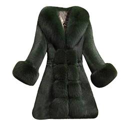 YEBIRAL Damen Wintermantel Elegant Winter Kunstpelz Jacke Warm Outwear Mit Faux Pelz Kragen Felljacke Lang Mantel Winterparka(5XL,Grün) von YEBIRAL