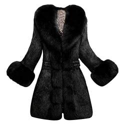 YEBIRAL Damen Wintermantel Elegant Winter Kunstpelz Jacke Warm Outwear Mit Faux Pelz Kragen Felljacke Lang Mantel Winterparka(M,Schwarz) von YEBIRAL