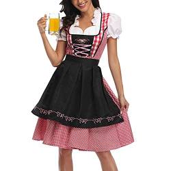 YEBIRAL Dirndl Damen Midi Trachtenkleid Trachtenmode Trachtenrock Kleid inkl. Dirndlschürze Dirndlbluse 3 teilig für Oktoberfest Karneval von YEBIRAL