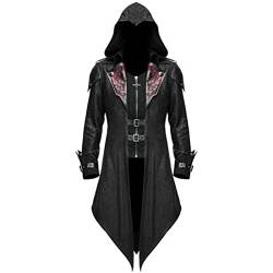 YEBIRAL Gothic Kleidung Herren Steampunk Jacke mit Kapuze Vintage Tailcoat Mittelalter Lange Mantel Viktorianischen Hoodie Smoking Cosplay Uniform Halloween Karneval Kostüm von YEBIRAL