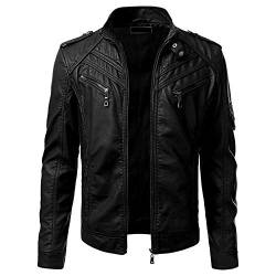 YEBIRAL Herren Biker Lederjacke Übergangsjacke Vintage Jacke Schwarz Kunstleder Bikerjacke von YEBIRAL