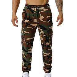 YEBIRAL Herren Cargo Jogginghose Camouflage Sporthose Jogger Hose Männer Modern Baumwolle Jungen Slim Fit Freizeithose Trainingshose Sweatpants mit Tasche von YEBIRAL