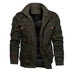 YEBIRAL Herren Fleece Gefüttert Warme Winterjacke Militär Jacke mit Abnehmbarer Kapuze Übergangsjacke Winter Mantel Winterparka Fliegerjacke Stehkragen Bomberjacke Baumwolle Männer Outdoorjacke von YEBIRAL