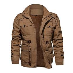 YEBIRAL Herren Fleece Gefüttert Warme Winterjacke Militär Jacke mit Abnehmbarer Kapuze Übergangsjacke Winter Mantel Winterparka Fliegerjacke Stehkragen Bomberjacke Baumwolle Männer Outdoorjacke von YEBIRAL