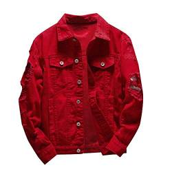 YEBIRAL Herren Jeansjacke Ripped Denim Jacket - Oversize Destroyed Look Jacke - Schwarz, Rosa, Rot, Weiß von YEBIRAL