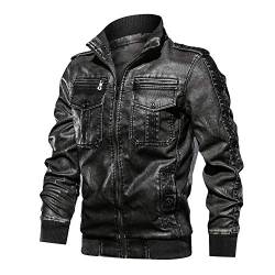 YEBIRAL Herren Kunst- Lederjacke Biker Jacke Kunstlederjacke mit Multi Taschen Stehkragen Cargojacke Übergangsjacke von YEBIRAL