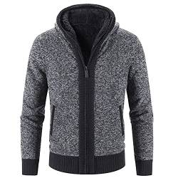 YEBIRAL Herren Strickjacke mit Kapuze Fleece-Gefüttert Cardigan Herbst Winter Männer Dicker Warm Strickpullover Grobstrick Kapuzenjacke Hoodie Reißverschluss Winterjacke von YEBIRAL