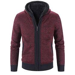 YEBIRAL Herren Strickjacke mit Kapuze Fleece-Gefüttert Cardigan Herbst Winter Männer Dicker Warm Strickpullover Grobstrick Kapuzenjacke Hoodie Reißverschluss Winterjacke von YEBIRAL