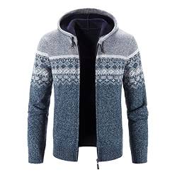 YEBIRAL Herren Strickjacke mit Kapuze Hoodie Cardigan Zipper Winterpullover Grobstrick Norweger Pullover Warm Freizeitjacke Männer Kapuzenjacke für Weihnachten Winter von YEBIRAL