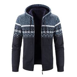 YEBIRAL Herren Strickjacke mit Kapuze Hoodie Cardigan Zipper Winterpullover Grobstrick Norweger Pullover Warm Freizeitjacke Männer Kapuzenjacke für Weihnachten Winter von YEBIRAL