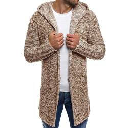 YEBIRAL Herren Strickjacke mit Kapuze Slim Fit Grobstrick Sweatjacke Lang Cardigan Moderner Männer Winter-Freizeit-Jacke Langarm Hoodie-Pullover von YEBIRAL