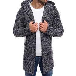 YEBIRAL Herren Strickjacke mit Kapuze Slim Fit Grobstrick Sweatjacke Lang Cardigan Moderner Männer Winter-Freizeit-Jacke Langarm Hoodie-Pullover von YEBIRAL