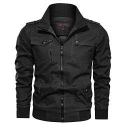 YEBIRAL Herren Übergangsjacke Leicht Winter Jacke Fliegerjacke Militär Jacke Stehkragen Pilotenjacke Retro Bomberjacke Frühling Herbstjacke Baumwolle Cargo Jacke mit Vielen Taschen von YEBIRAL