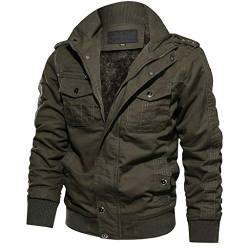 YEBIRAL Herren Winter Dick Fleece Gefüttert Militär Cargo Jacke Feldjacke Bomberjacke Übergangsjacke Baumwoll Hoodies mit Multi Taschen (Y-01 Armeegrün, L) von YEBIRAL