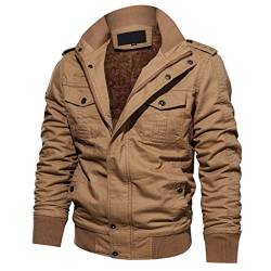 YEBIRAL Herren Winter Dick Fleece Gefüttert Militär Cargo Jacke Feldjacke Bomberjacke Übergangsjacke Baumwoll Hoodies mit Multi Taschen (Y-01 Khaki, XXL) von YEBIRAL