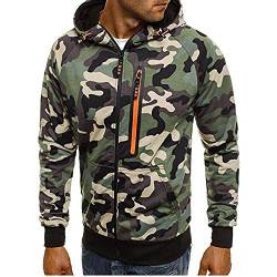 YEBIRAL Herren Zip Hoody Sweatjacke Kapuzenjacke Sport Fitness Training Sweatshirt Kapuzenpullover Camouflage Pullover Mit Kapuze Und Reißverschluss 7031(XXL,Grün) von YEBIRAL