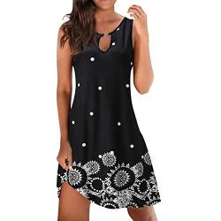 YEBIRAL Kleid Damen Sommer Knielang Freizeitkleid Ärmellos Strandkleid Rundhals Sommerkleid Blumenkleid Luftiges Shirtkleid Casual Dress Swing Midikleid Strand Tunika Kleider Minikleid von YEBIRAL