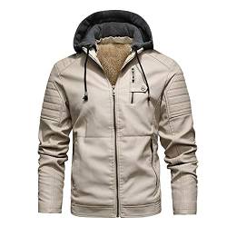 YEBIRAL Lederjacke Herren Kunstlederjacke Fleece Gefüttert Warme Winterjacke mit Abnehmbarer Kapuze Winter Übergangsjacke Bikerjacke Bomberjacke Blouson von YEBIRAL